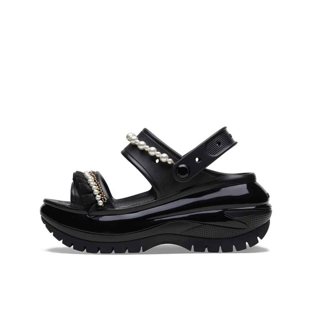 (WMNS) Crocs Mega Crush Pearl Ruffle Sandal 'Black' | KICKS CREW