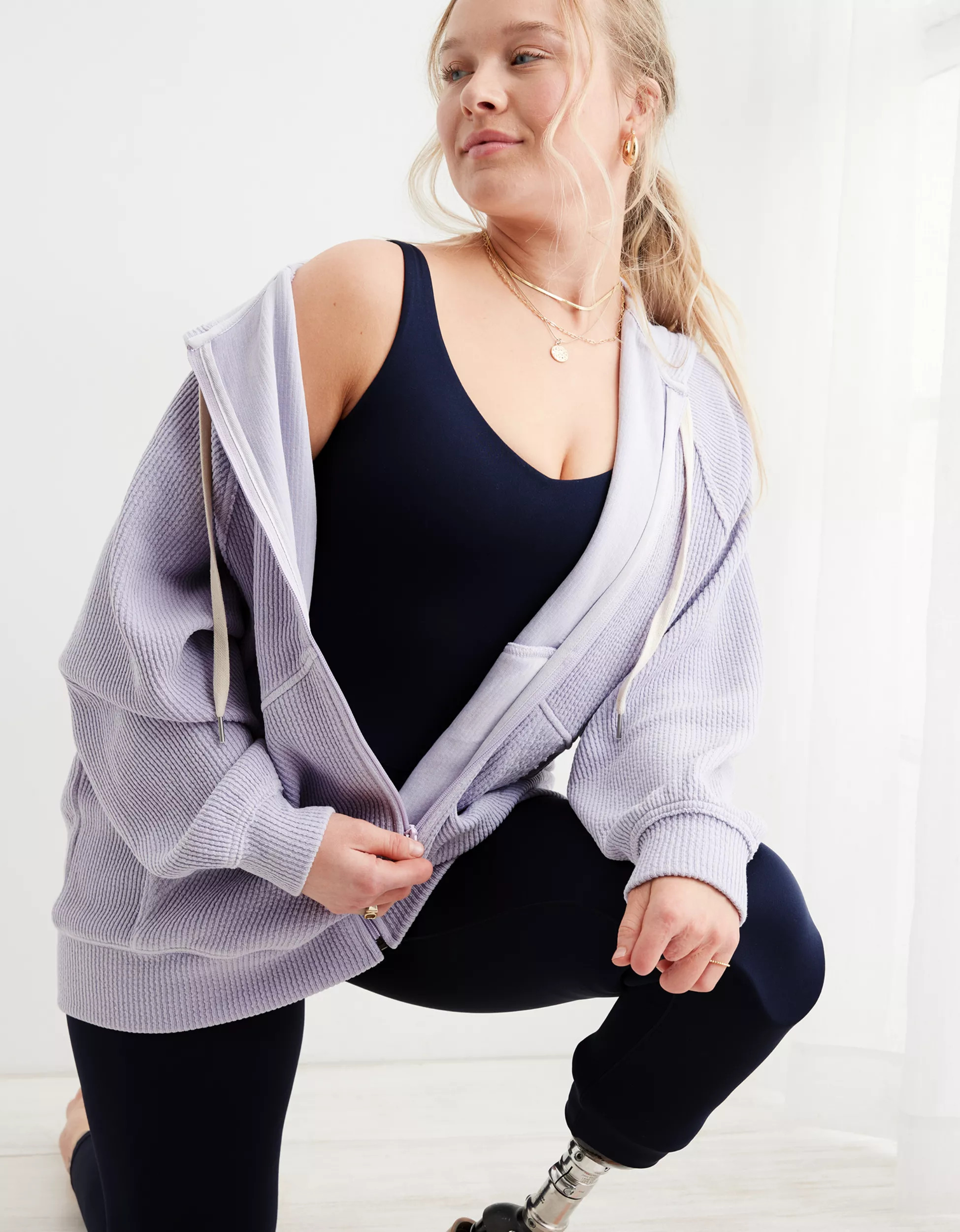 Aerie Wonder Full Zip Textured Hoodie | Aerie