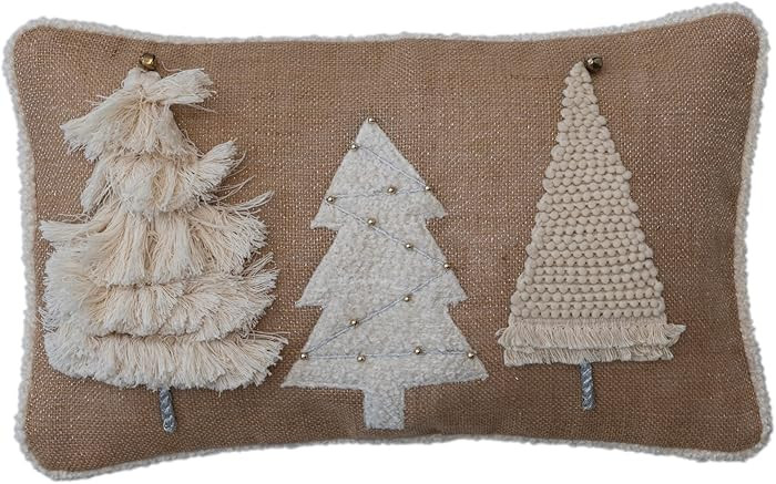 Creative Co-Op 20' L x 12' H Jute & Cotton Lumbar Pillow w/Appliqued & Embroidered Trees, Gold Be... | Amazon (US)
