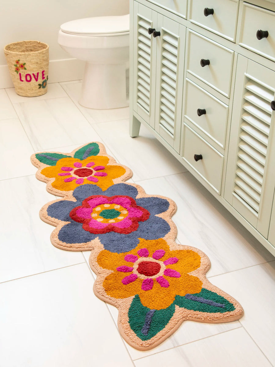 Tufted Runner Bath Mat - Folk Flower | Natural Life
