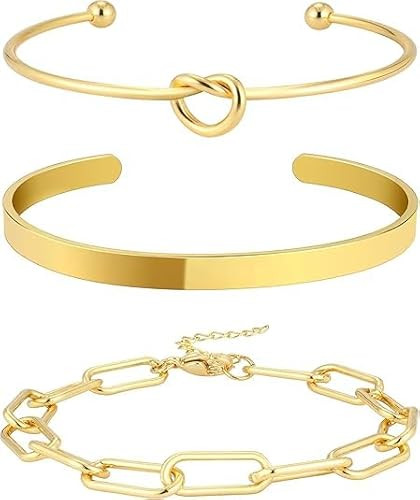 3 PCS Cuff Knot Bracelet for Women Stacked 14k Golden Plated Bangles Jewelry Set for Women Trendy | Amazon (US)