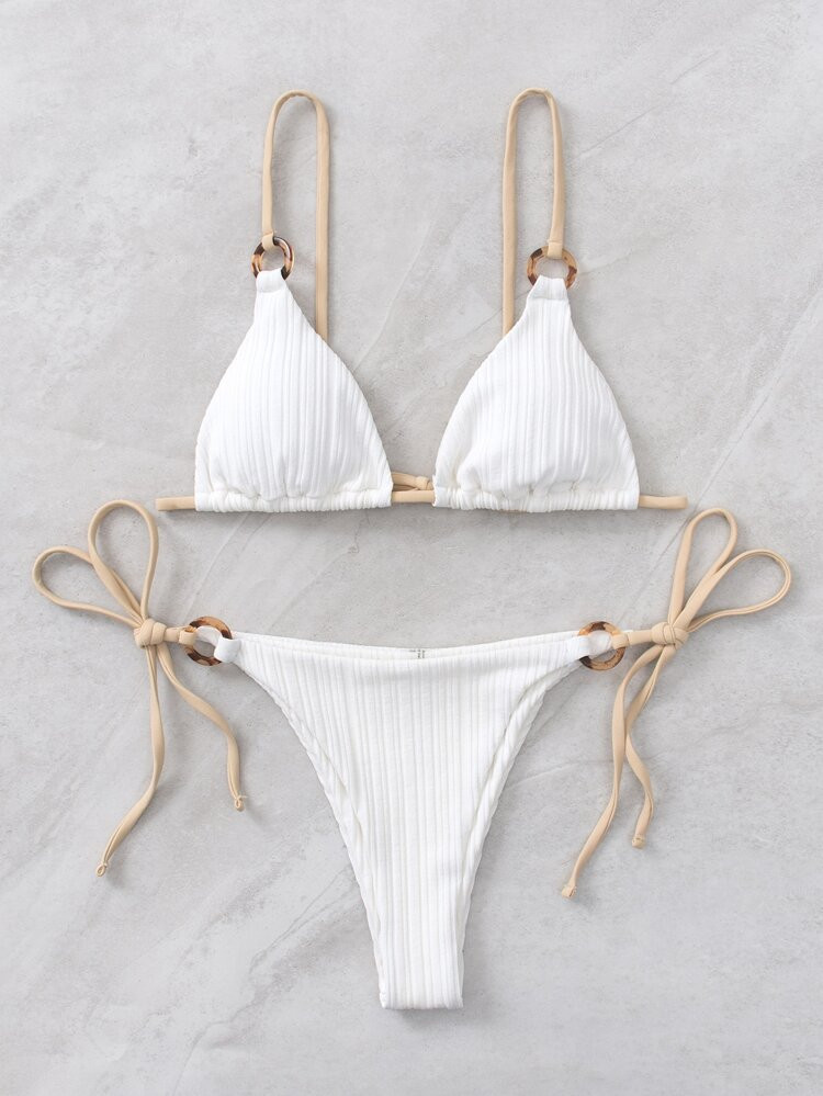 Ring Linked Triangle Thong Bikini Swimsuit | SHEIN