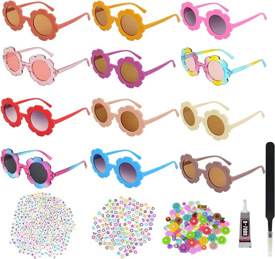 6Pcs/12Pcs Round Flower Sunglasses, Outdoor Kids Sunglasses +380 Beads, 60 Daisy Flower Charms | Amazon (US)