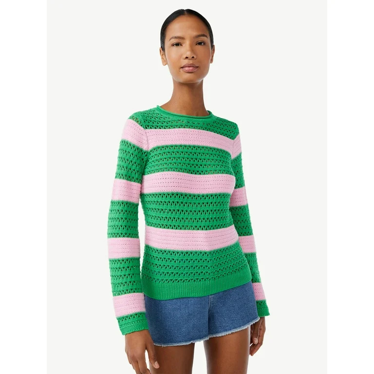 Scoop Women's Striped Crochet Sweater | Walmart (US)