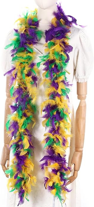45g Mardi Gras Feather Boa - 2 Yards Boa Feathers for Party, Mardi Gras, Masquerade, Carnival, Co... | Amazon (US)