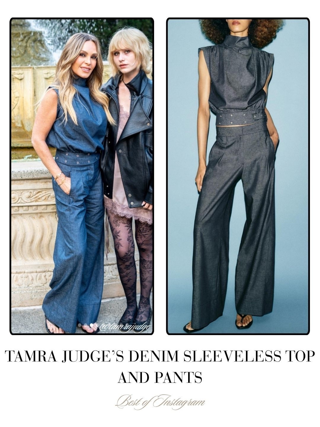 Tamra Judge’s Denim Sleeveless Top and Pants 📸 = @tamrajudge