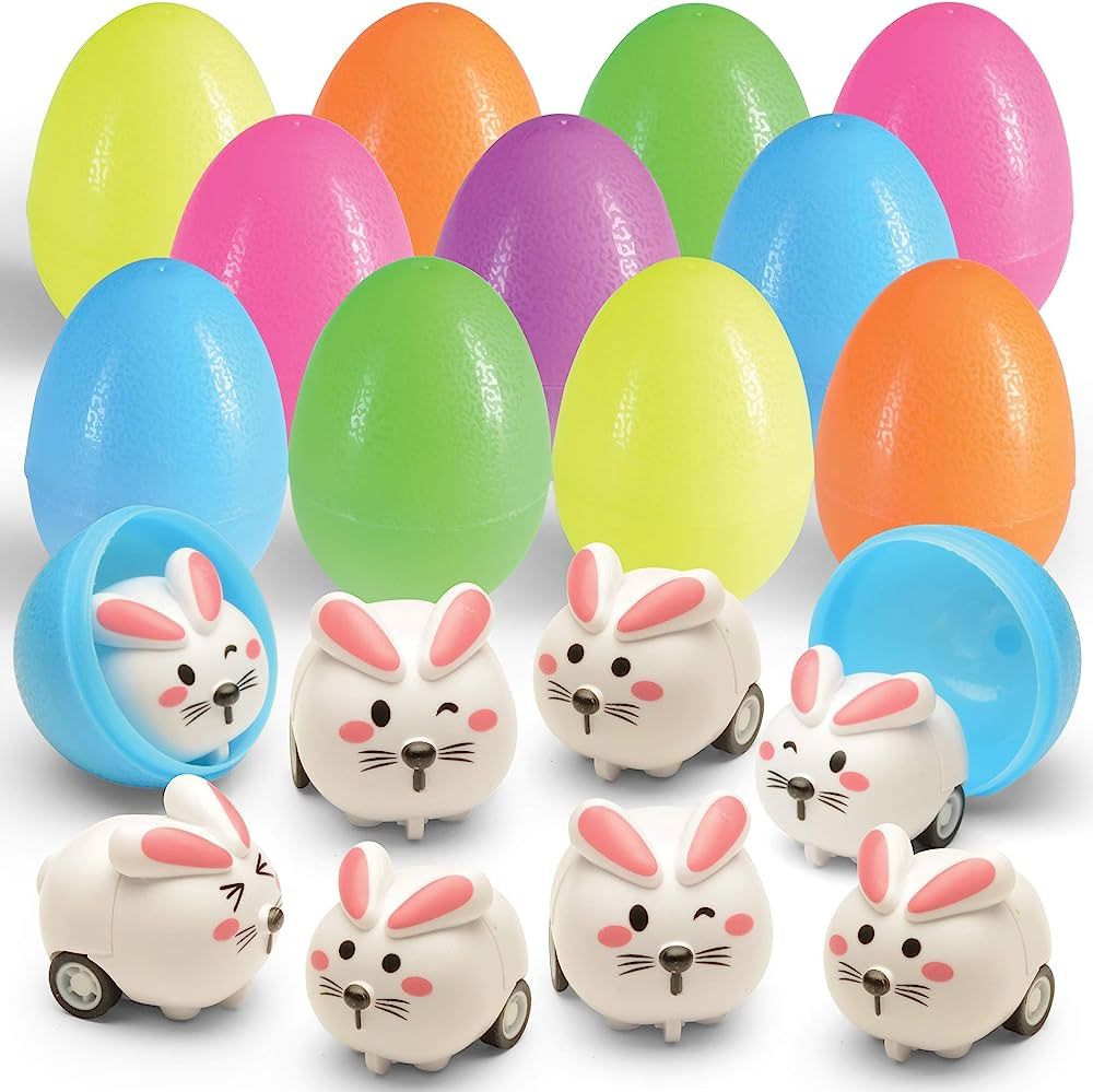 Prextex 6 Toy Filled Easter Eggs Filled with Mini Pull-n-Go Easter Bunnies | Amazon (US)