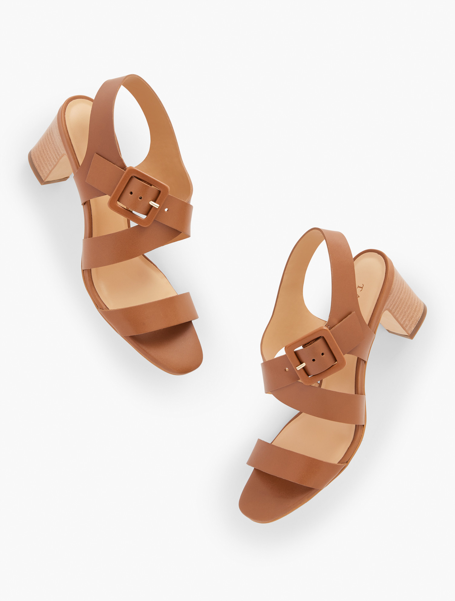 Paulina Leather Block Heel Sandals - Havana Tan - 5M Talbots | Talbots