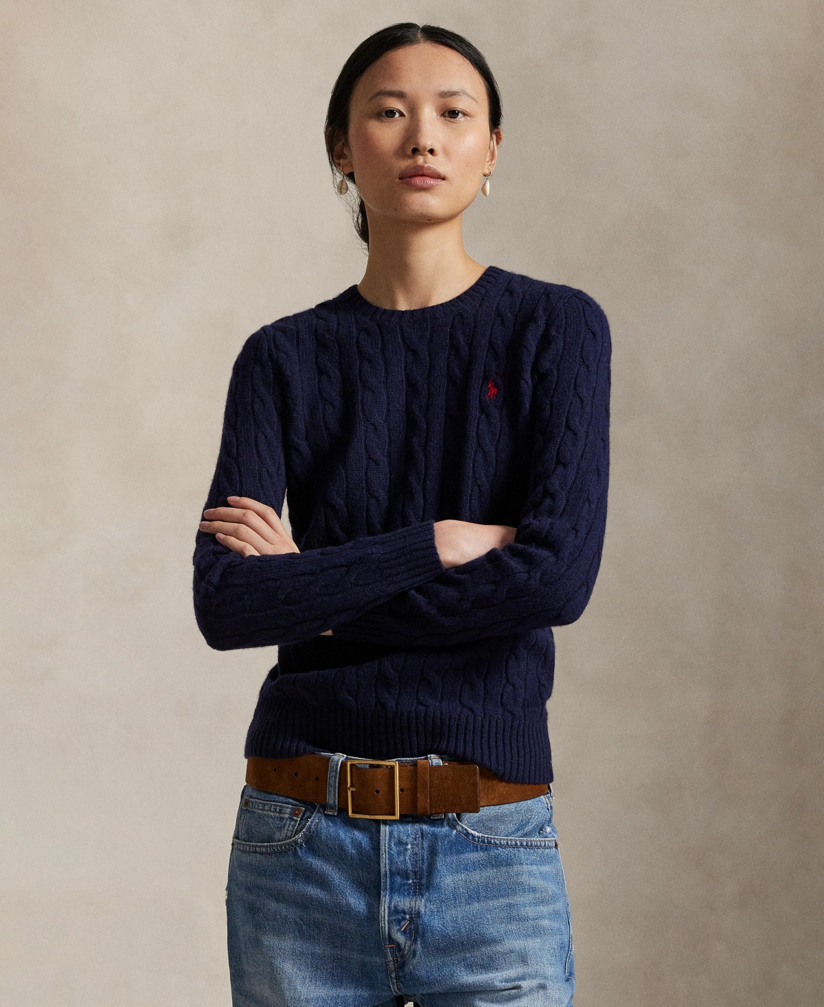 Polo Ralph Lauren Women's Cable Wool-Cashmere Crewneck Sweater - Hunter Navy | Macy's