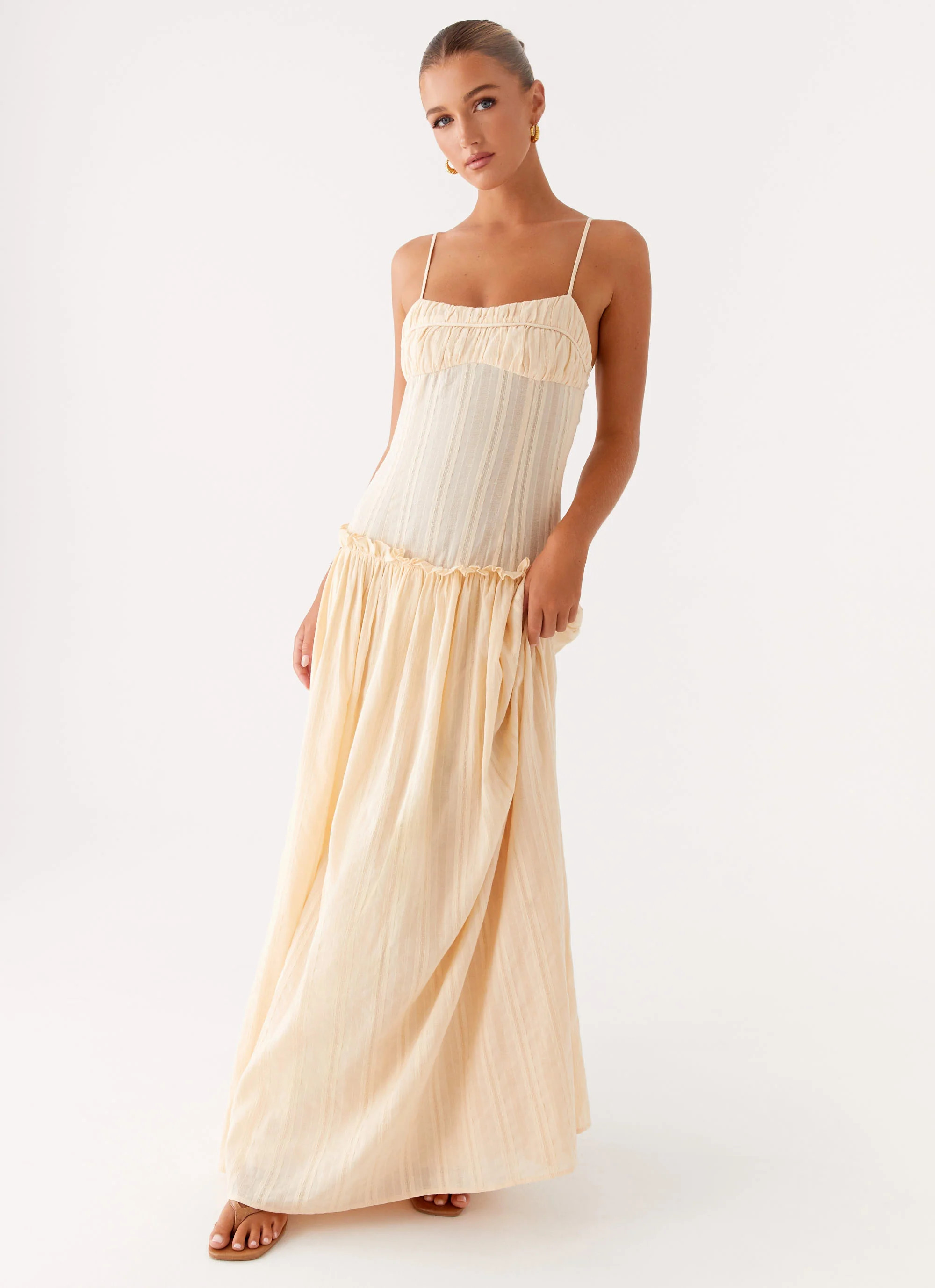 Jacinda Drop Waist Maxi Dress - Cream | Peppermayo (Global)