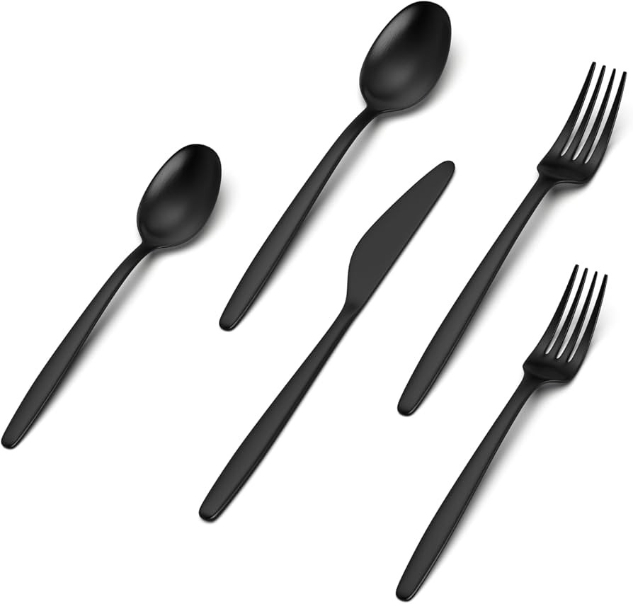 JazzUpCo Tia Flatware non toxic 18/10 stainless steel dishwasher safe (Matte Black, 8 Person Set ... | Amazon (US)
