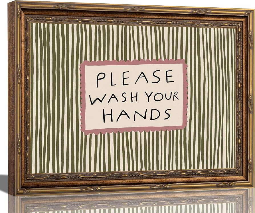 Funny Bathroom Quotes Please Wash Your Hands Wall Art Vintage Gold Framed | Amazon (US)