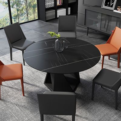 Mhexagon 59" Classic Black Round Sintered Stone Top Dining Table Carbon Steel Base-Homary | Homary