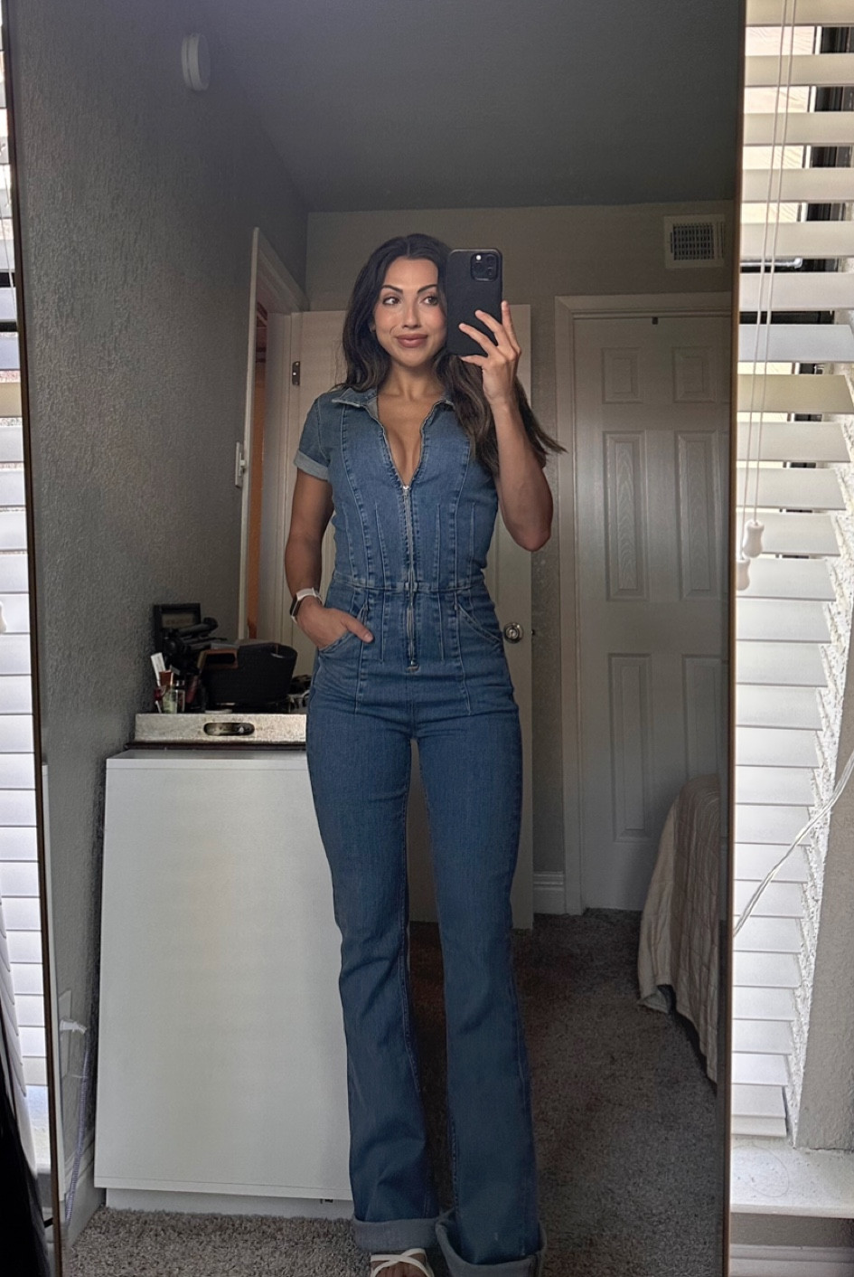 Perfect for the Fall Season - this jumpsuit is stylish & versatile. Football games, concerts, pumpkin patch, etc. It is so comfy to the point it doesn’t even feel like it is jean material!! This color is ‘Sunburst Blue!'