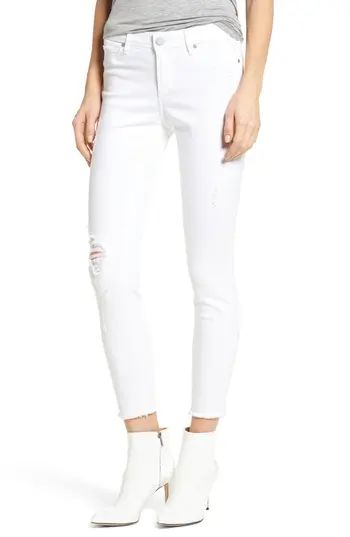 Women's Articles Of Society Carly Distressed Ankle Skinny Jeans, Size 34 - White | Nordstrom