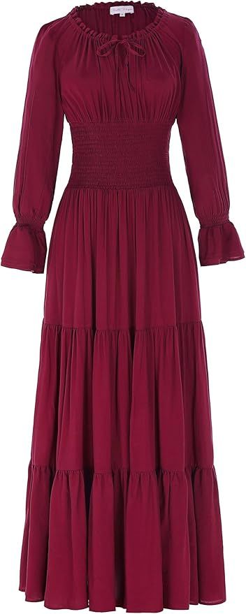 Belle Poque Women Long Sleeve Renaissance Pleated Maxi Dress | Amazon (US)