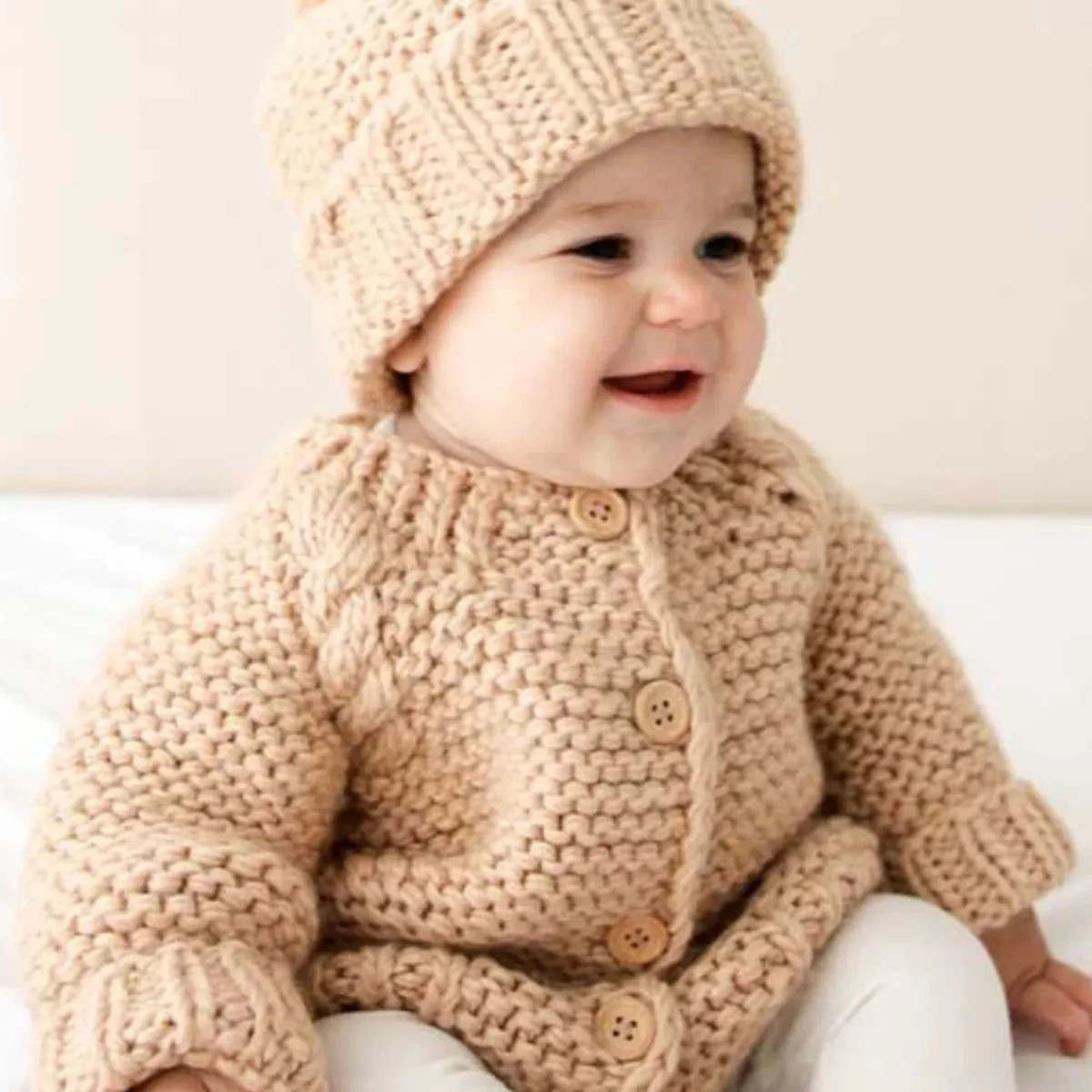 Garter Stitch Cardigan Sweater, Latte | SpearmintLOVE