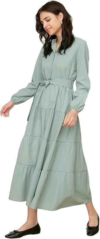 Trendyol Donna Design Regolare A-Line Girocollo Tessuto Abito Vestito | Amazon (IT)