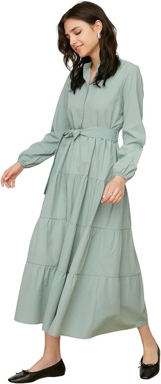 Trendyol Donna Design Regolare A-Line Girocollo Tessuto Abito Vestito | Amazon (IT)