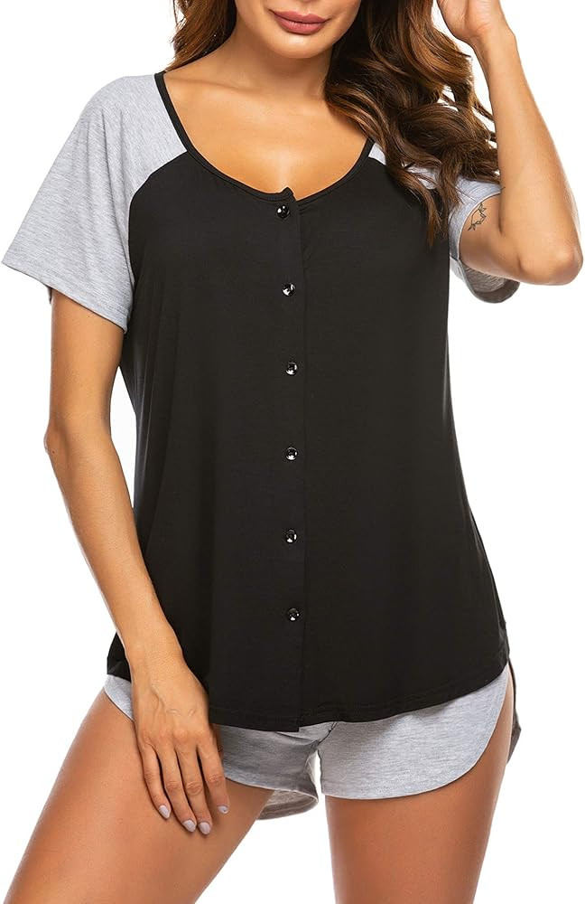 Ekouaer Women's Pajama Short Sleeve Sleepwear Soft Pj Set Top and Shorts Pajamas Set | Amazon (US)