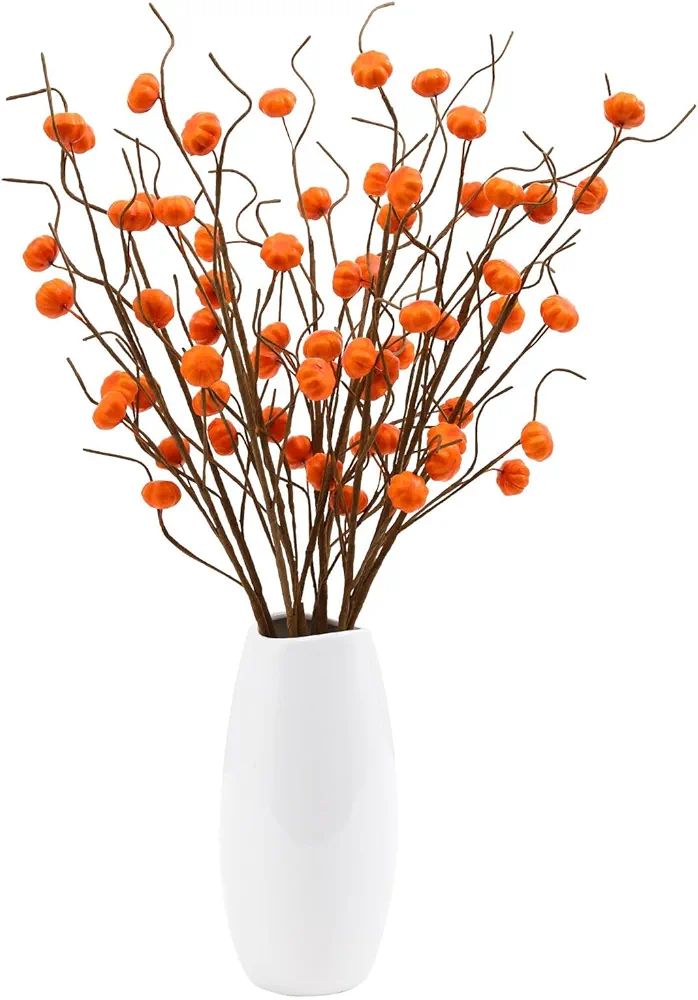 U'Artlines 12Pcs Fall Artificial Pumpkin Branches 25.6 Inch Faux Pumpkin Stems Autumn Orange Ber... | Amazon (US)