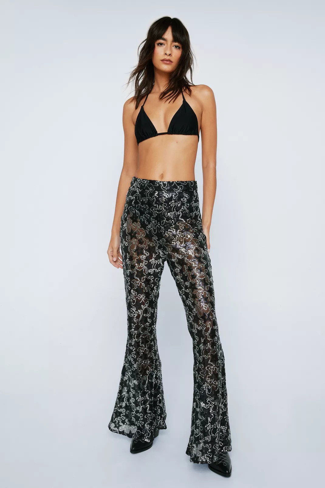 Star Print Sheer Sequin Pants | Nasty Gal (US)