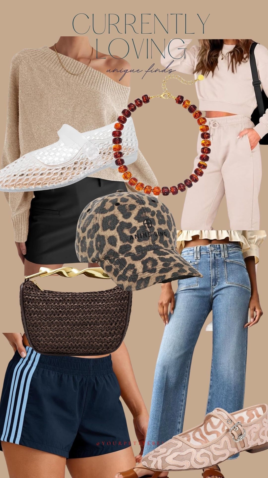Things I’m loving

Jelly flats that don’t hurt and have an almond toe! 

Annie bing cap- ordered for now into fall, love the leopard! 

Beaded brown necklace/ so trendy! 
Off the shoulder sweater- I live in these all of fall! Truly! 
Jeans/ I have and love these - I have the smallest size. 
Cute little clutch/ I need this for fall! Love the gold handle! 
Sweatset that is cute for petites!

#LTKootd #LTKPetite #LTKSaleAlert