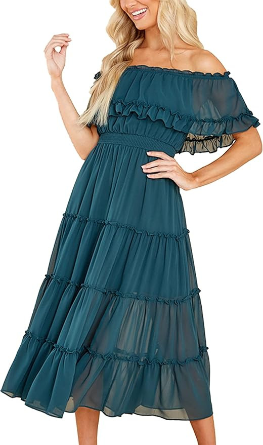 MAXVIGOR Womens Off Shoulder Chiffon Dress Bridal Shower Wedding Guest Bridesmaids Dress Semi-For... | Amazon (US)