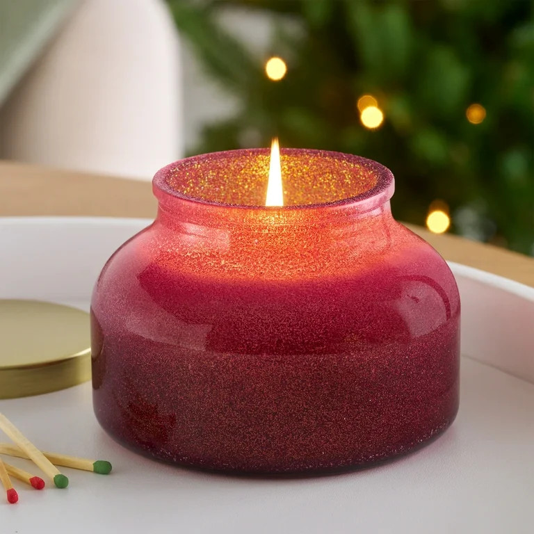 Better Homes & Gardens 1-Wick Holiday Scented Glitter Jar Candle, Red Cranberry and Cherry, 12oz. | Walmart (US)