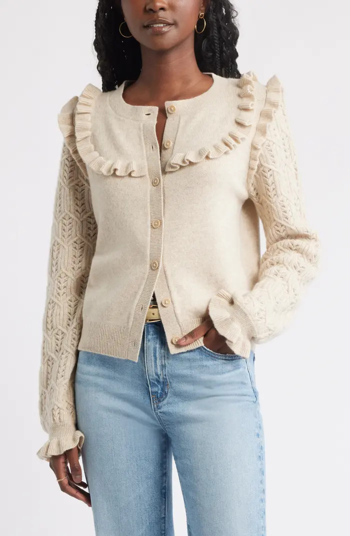 Treasure & Bond Pointelle Ruffle Wool & Cashmere Cardigan | Nordstrom | Nordstrom