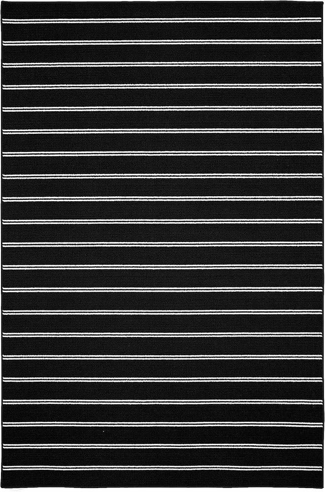 Garland Rug Avery Striped Black/White 5 Ft X 7 Ft 5 in Rug Non-Slip, Soft, Stain-Resistant Ideal ... | Amazon (US)
