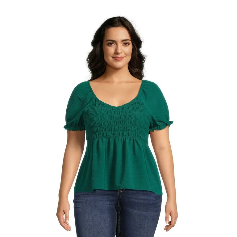 No Boundaries Juniors Plus Size Smocked Peasant Top, Sizes 1X-4X | Walmart (US)