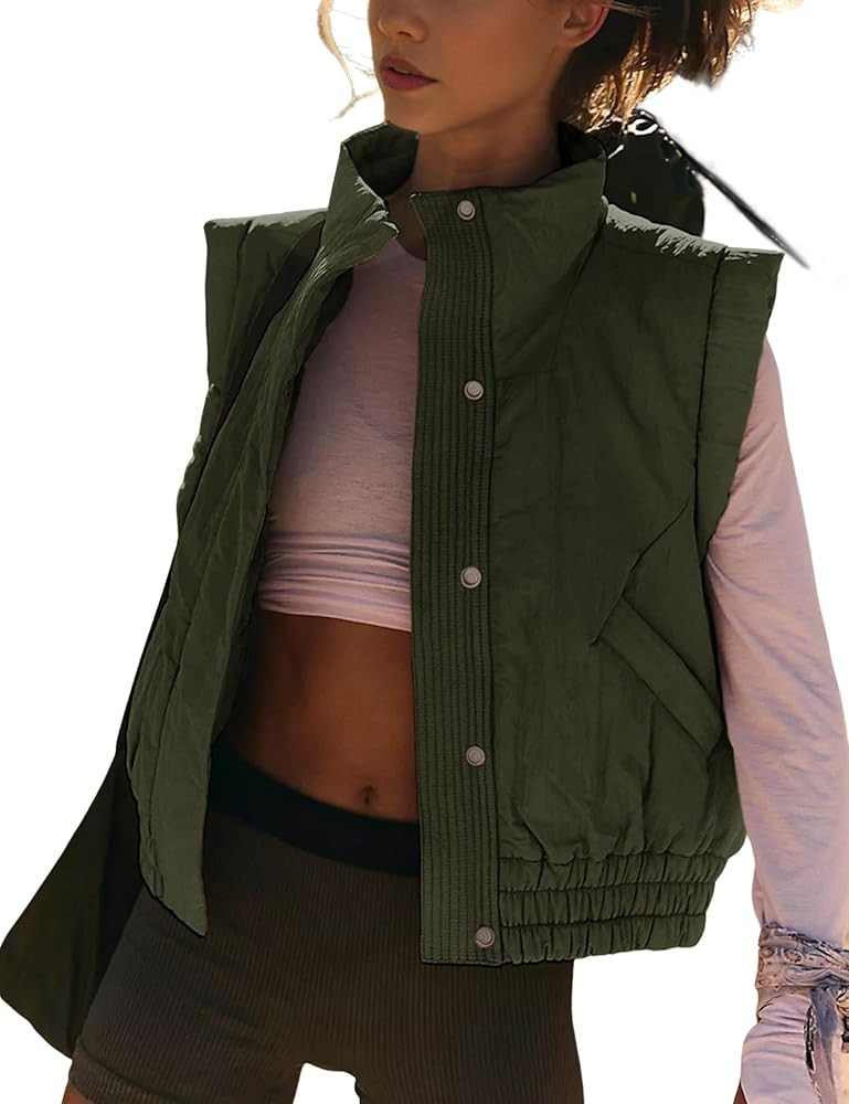 UANEO Womens Crop Vest Cropped Puffer Vest Quilted Lightweight Padded Gilet with Pockets | Amazon (US)