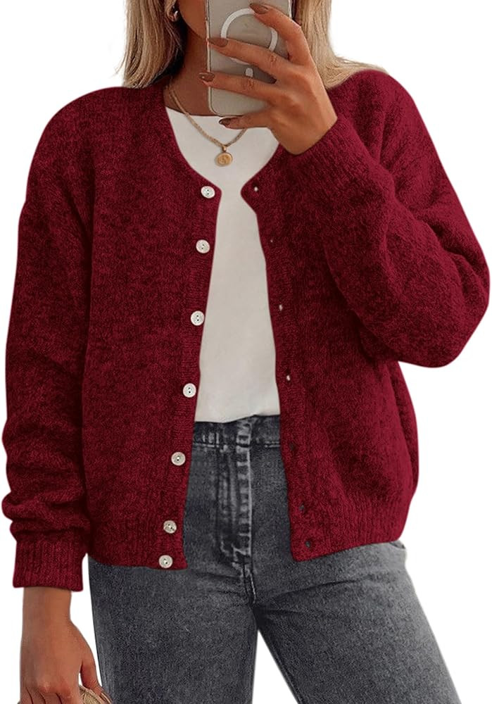 PRETTYGARDEN Fall Long Sleeve Cardigans for Women Trendy 2026 Lightweight Button Down Crewneck Lo... | Amazon (US)
