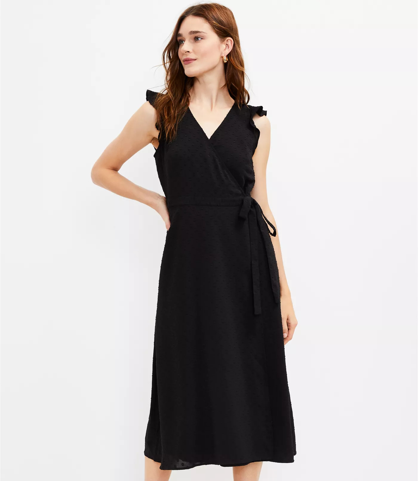 Ruffle Sleeve Wrap Midi Dress | LOFT | LOFT