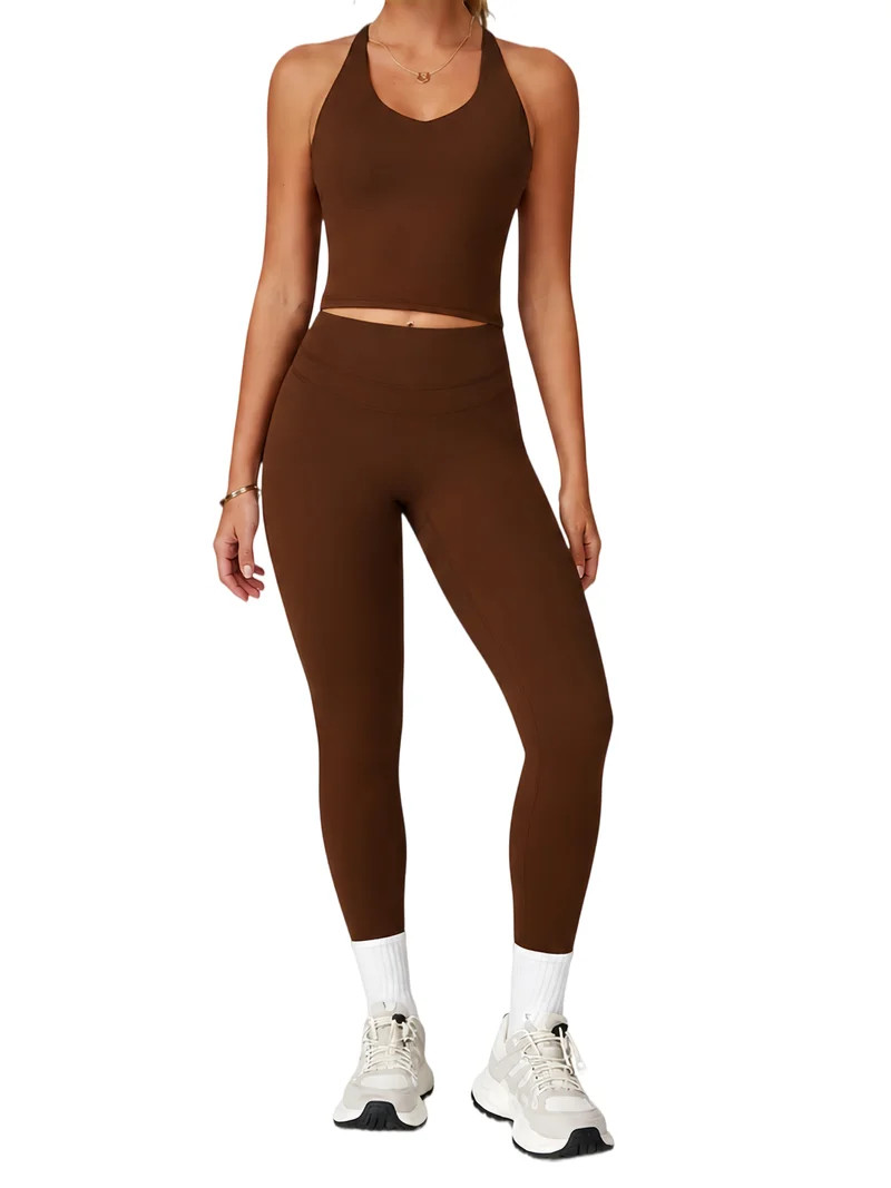 Feekit 2 Piece Workout Sets for Women, Scoop Neck Backless Criss Cross Yoga Outfit with Built-in ... | Walmart (US)