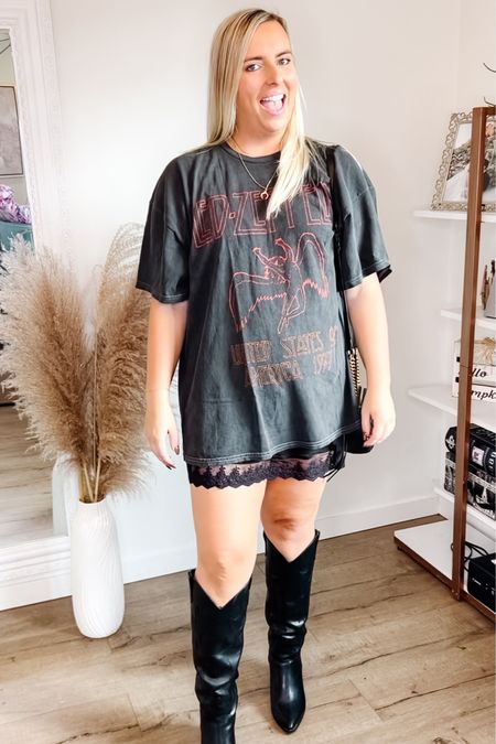 Slip skirt outfit. 
Graphic tee outfit. 
Midsize outfit. 
Fall outfit. 
Fall style. 
Oversized tee styled. 
Cowgirl boots. 
Black cowboy boots. 


#LTKmidsize #LTKfindsunder50 #LTKstyletip