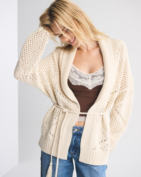Textural Stitch Belted Cardigan | Abercrombie & Fitch (US)