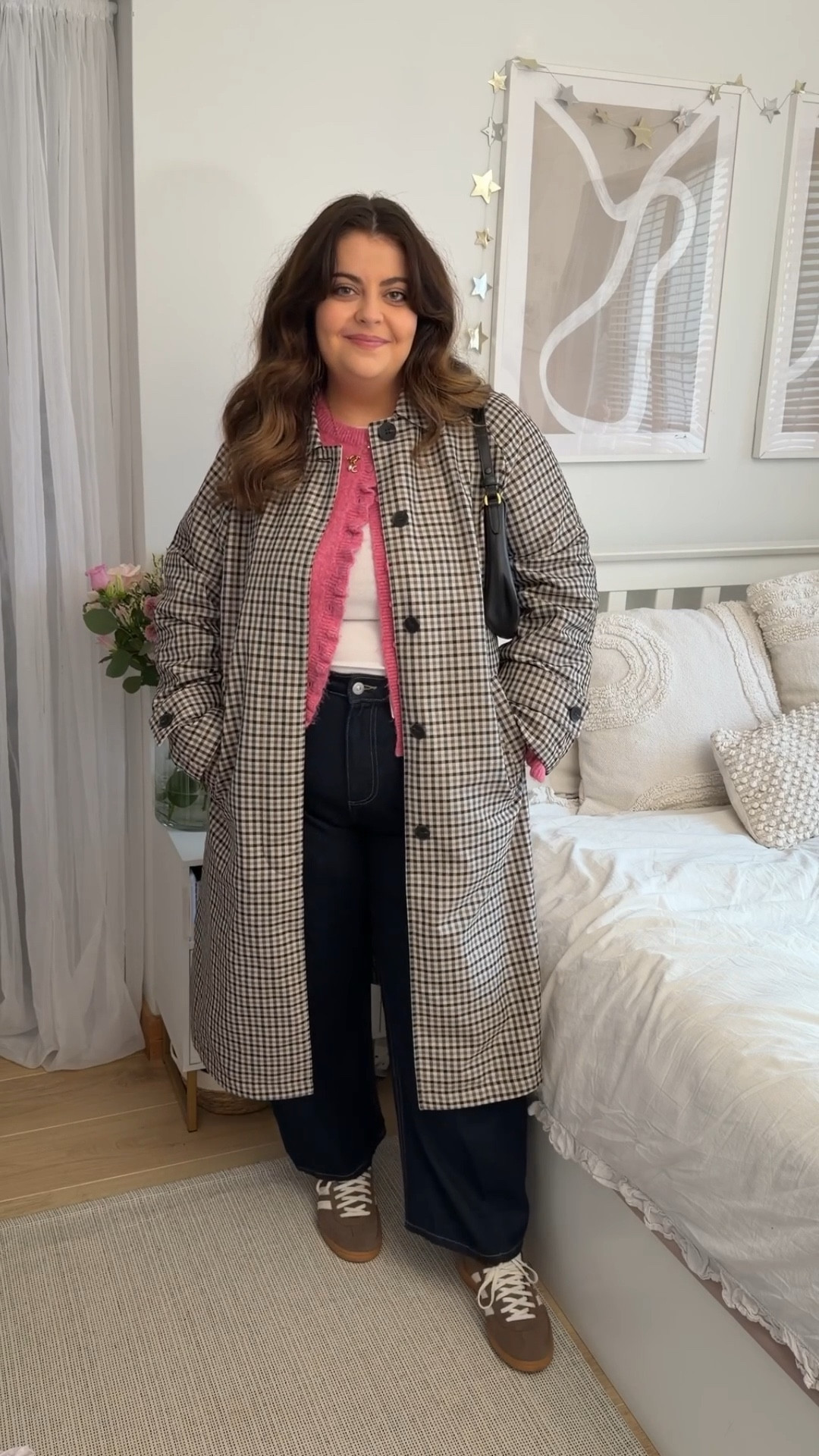 Pre spring outfits are on the way 🙂‍↕️ wearing the jacket in a large, the jeans in an 18S, the cardigan in a 16 (runs large)
Pink cardigan, check coat, check trenches coat, check jacket, barrel jeans, barrel leg jeans, dark blue jeans, casual outfit, everyday outfits 

#LTKwinter #LTKmidsize #LTKuk