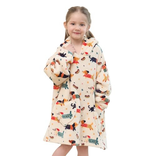Mewkou Wearable Blanket Hoodie for Kids Oversized Sherpa Blanket Hoodie for Kids Boys Girls Toddler 2-6YR,Dachshund | Amazon (US)