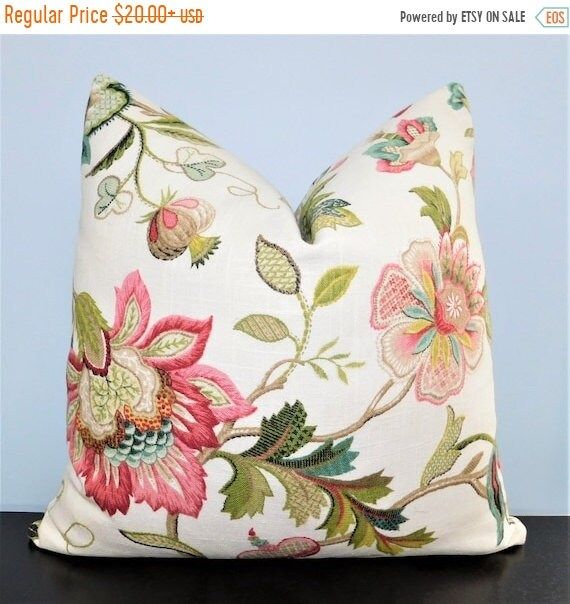 ON SALE Teal Rose Floral Print Linen Pillow Cover Decorative | Etsy | Etsy (US)