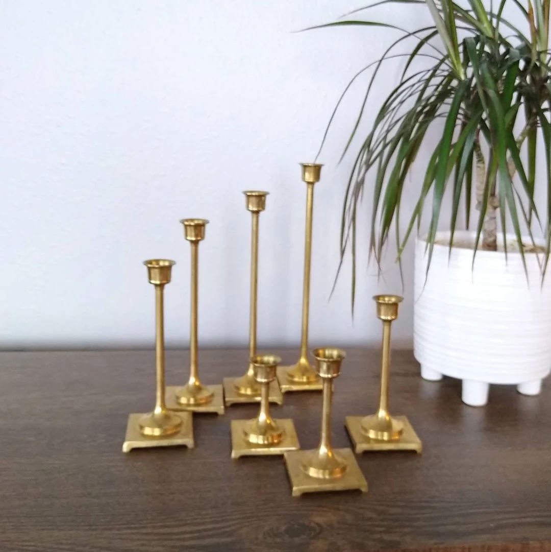 Set/7 Vintage Solid Brass Candlesticks  Candleholders  Boho - Etsy | Etsy (US)