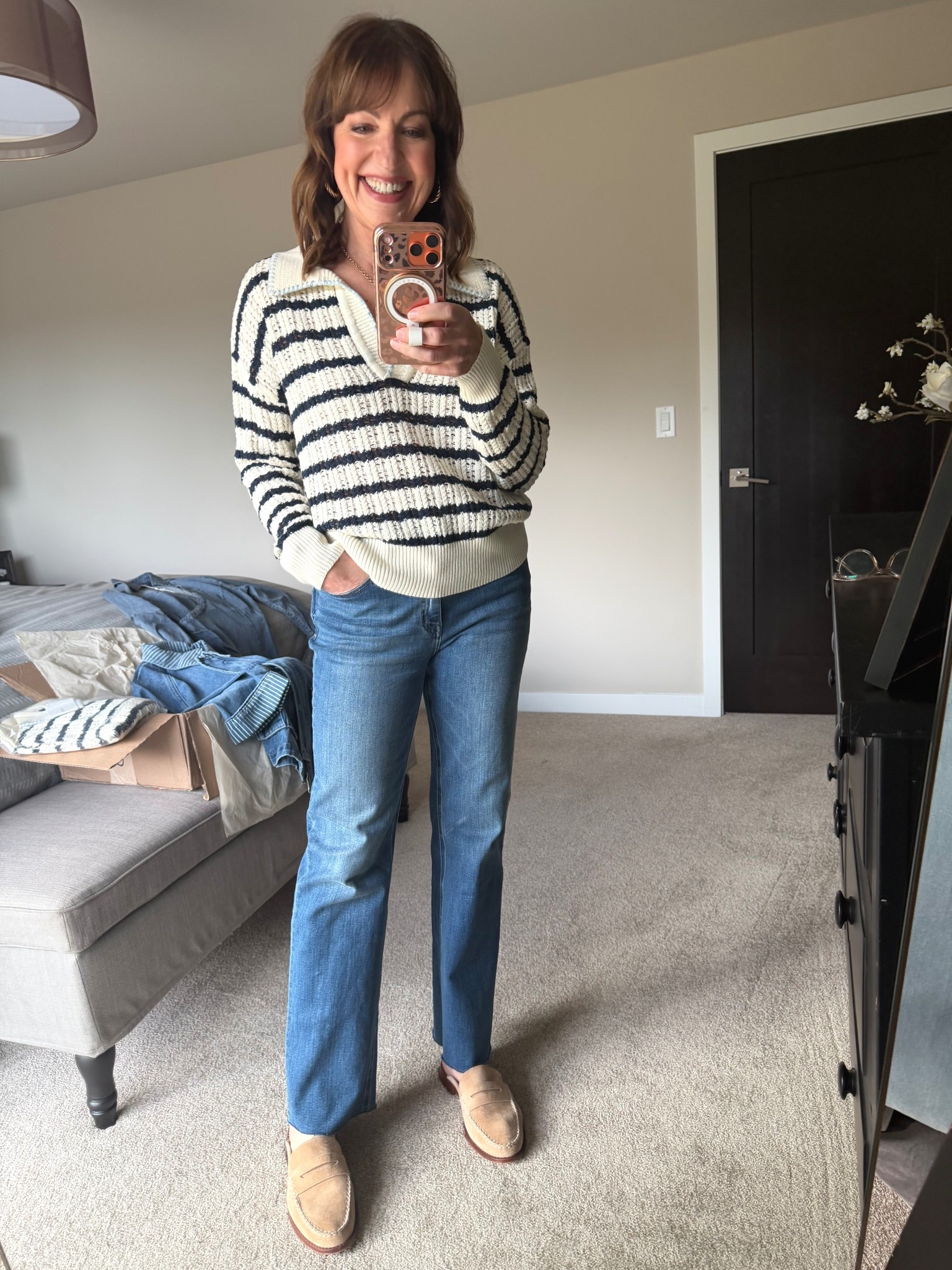 This is the cutest spring sweater! Love the loose knit, stripes, and collar with blue around it. 

Heartloom, Quince jeans, loafer mules

#LTKdayinmylife #LTKootd #LTKOver40