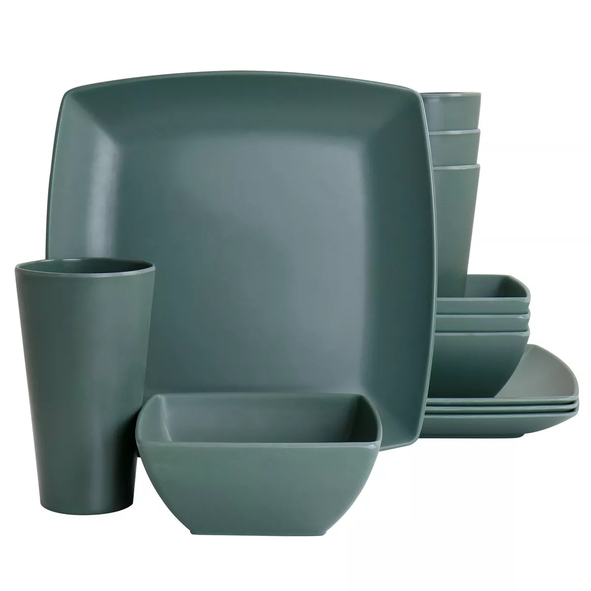 Gibson Home Grayson Melamine 12 Piece Square Dinnerware Set in Green | Target