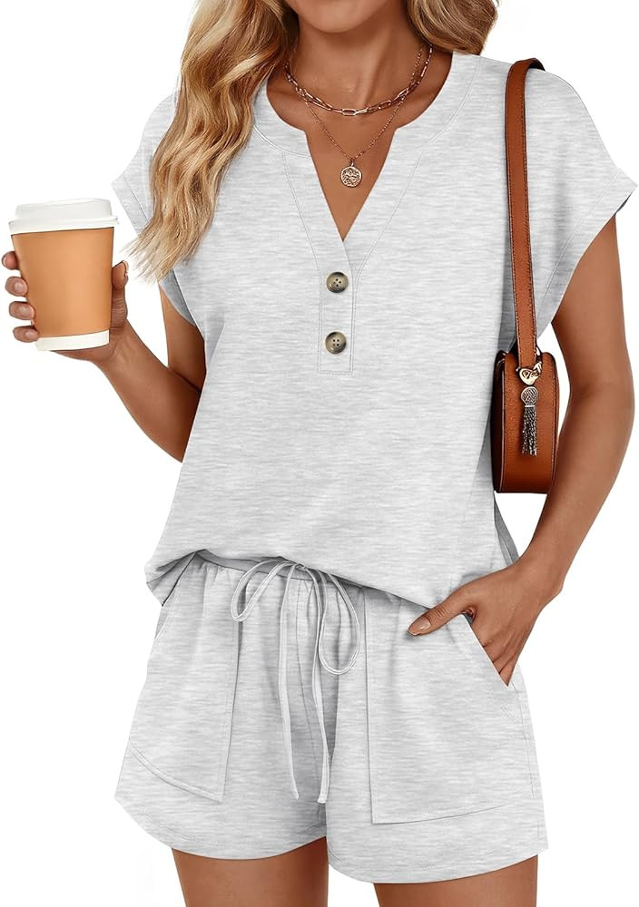 LILLUSORY 2 Piece Summer Set 2026 Henley Top & Drawstring Shorts with Pockets | Amazon (US)