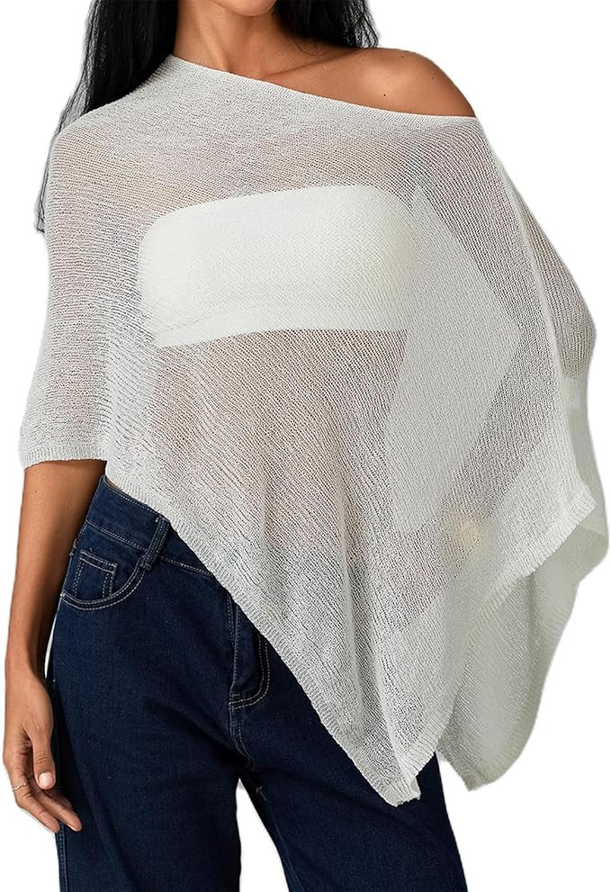 Women Knitted Cover-ups Sheer Poncho Shrug Summer Sheer Shawl Blouse Top Lightweight Poncho Y2k A... | Amazon (UK)