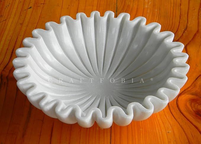 HandCrafted Marble Bowl/Antique Scallop Bowl/Fruit Bowl/Vintage Ring Dish/Decorative Ruffle Flowe... | Amazon (US)