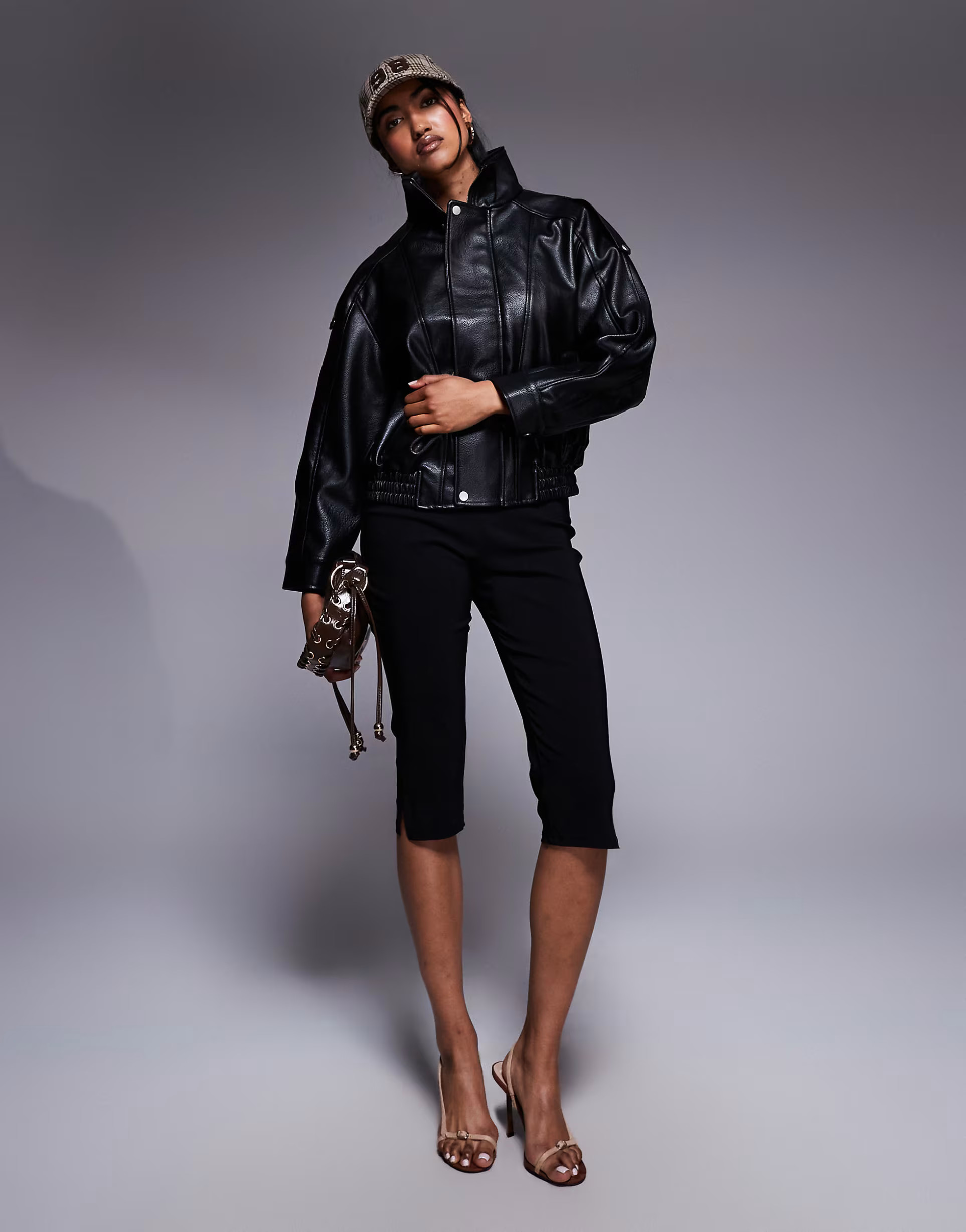 River Island batwing sleeve funnel neck faux leather jacket in black | ASOS (Global)
