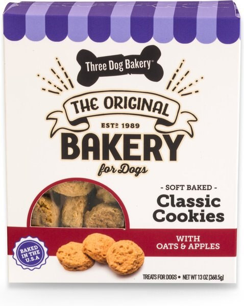 THREE DOG BAKERY Classic Cookies Apples & Oats Soft-Baked Dog Treats, 13-oz box - Chewy.com | Chewy.com