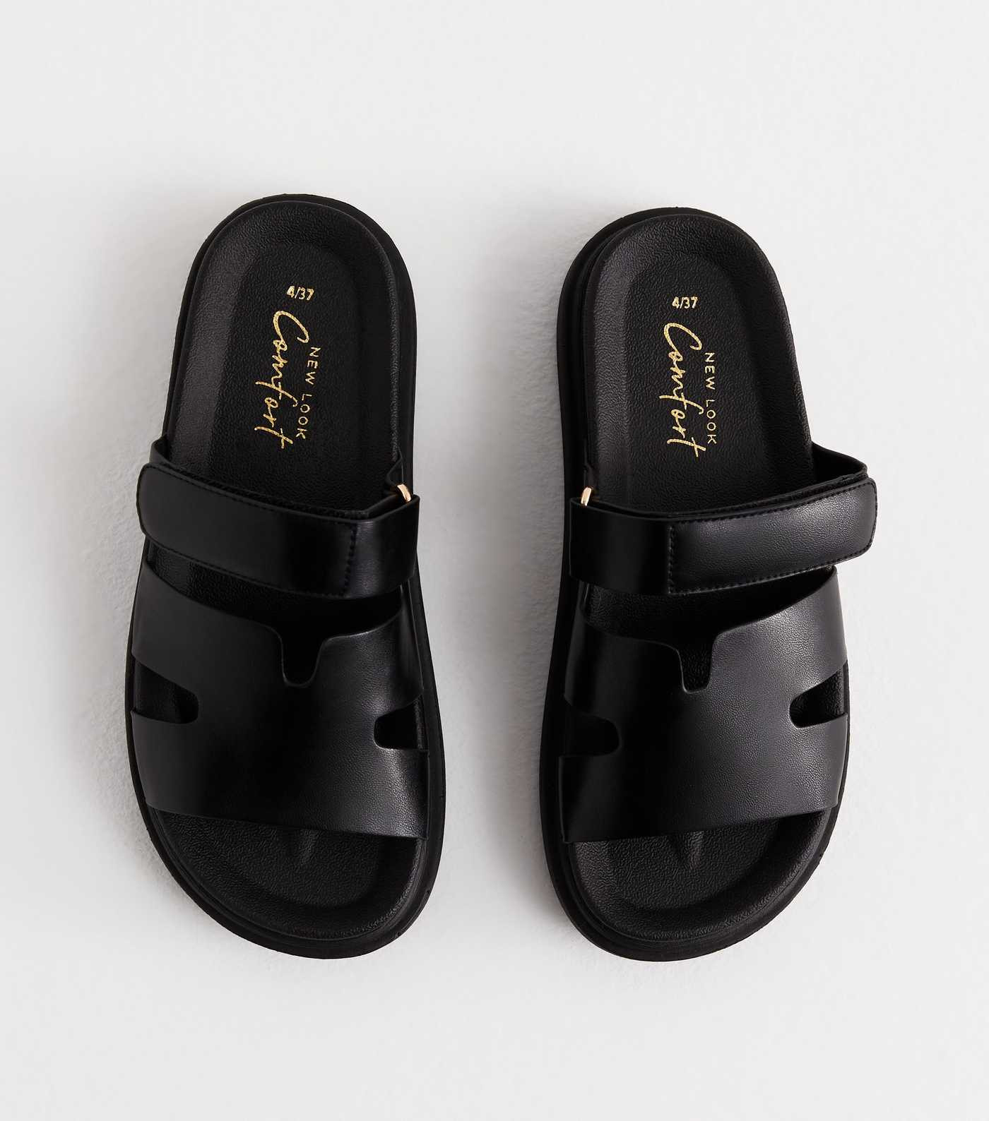Black Leather-Look Chunky Sliders | New Look | New Look (UK)